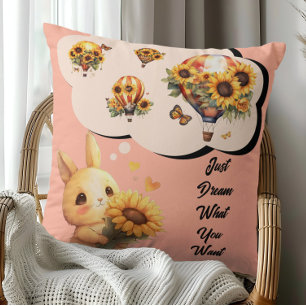Cute Bunny With Sunflower Throw Pillow