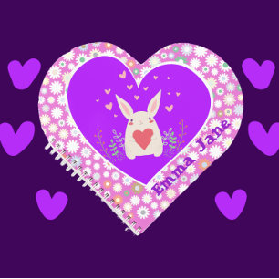 Cute Bunny with Sweet Hearts and Flowers Notebook