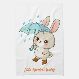 Cute Bunny with Umbrella Kawaii Tea Towel