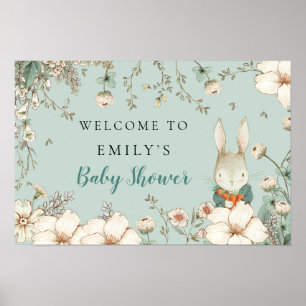 Cute Bunny Woodland Boy Welcome Baby Shower  Sign