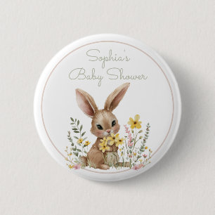 Cute Bunny Yellow Flowers Spring Baby Shower 6 Cm Round Badge