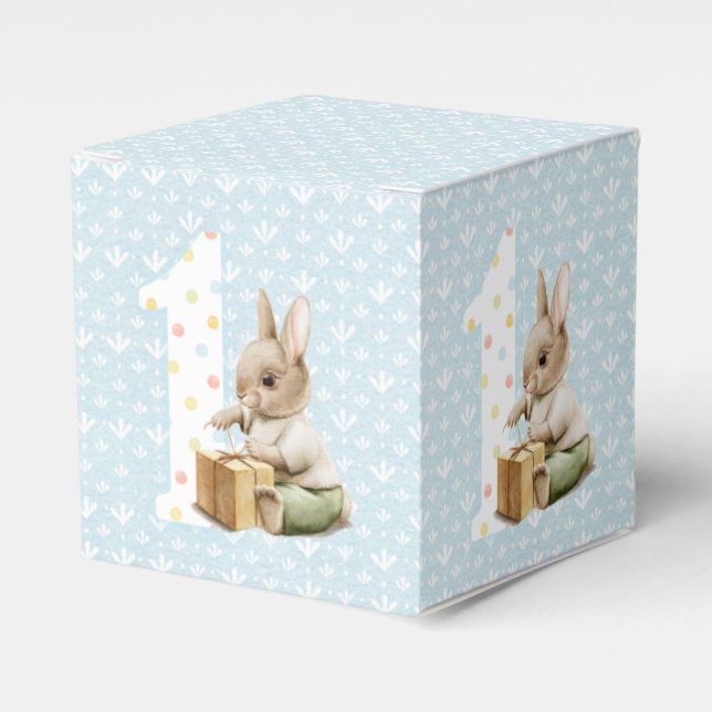 Cute Bunny's First Birthday  Favour Box (Front Side)