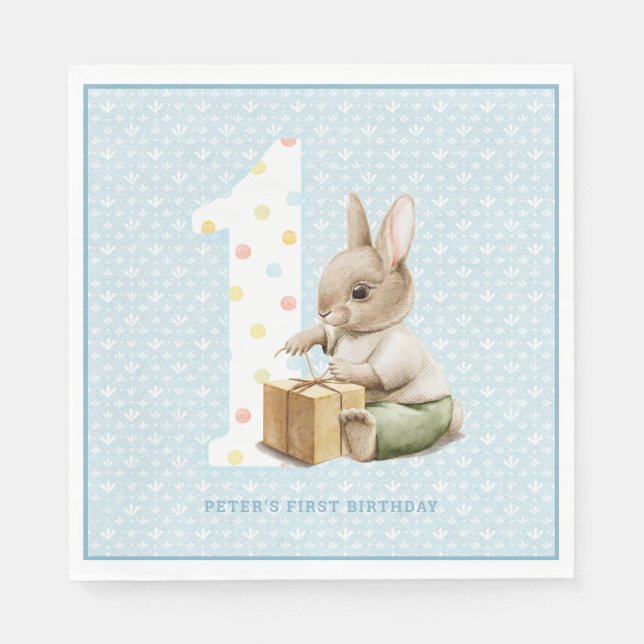 Cute Bunny's First Birthday Napkin (Front)