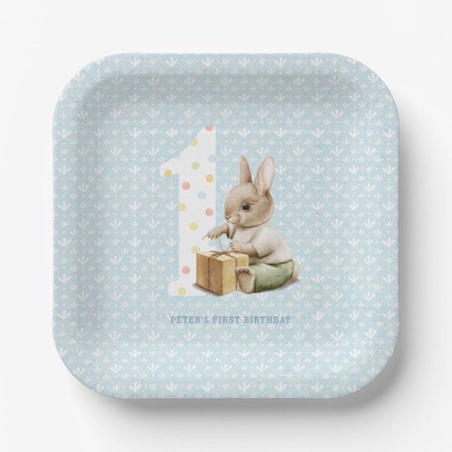 Cute Bunny's First Birthday Paper Plate (Front)