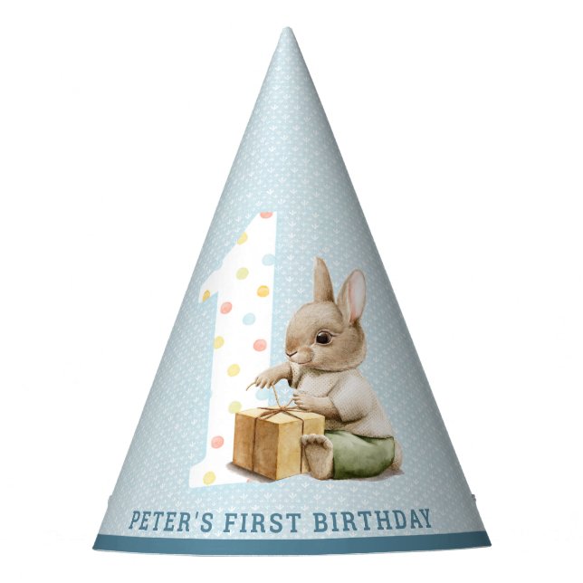 Cute Bunny's First Birthday Party Hat (Front)
