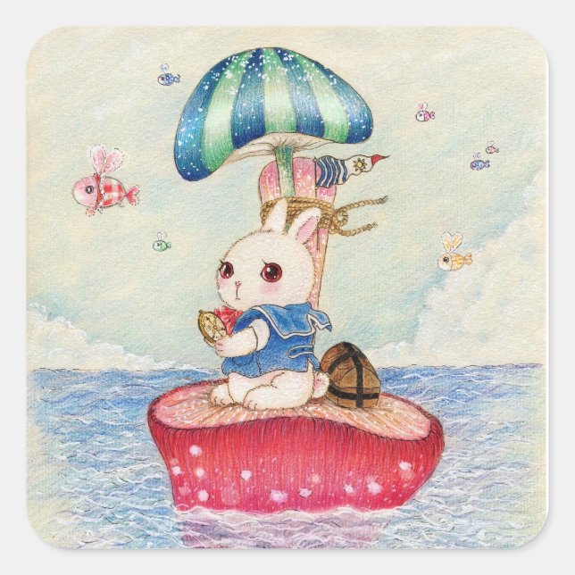 Cute bunny's first voyage square sticker (Front)