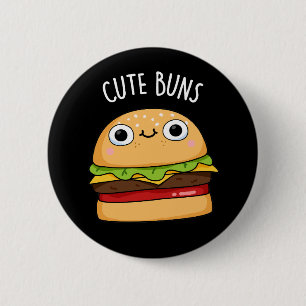 Cute Buns Funny Burger Pun Dark BG 6 Cm Round Badge