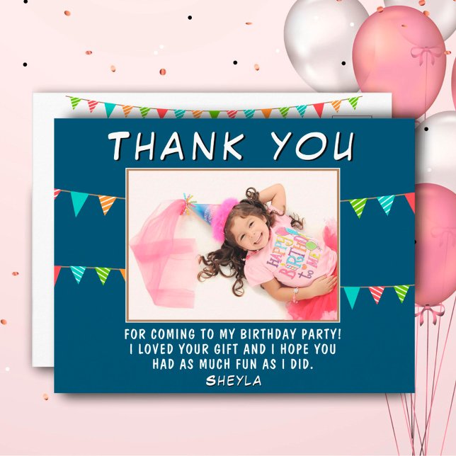 Cute Bunting Flag Birthday Photo Thank you Postcard (Creator Uploaded)