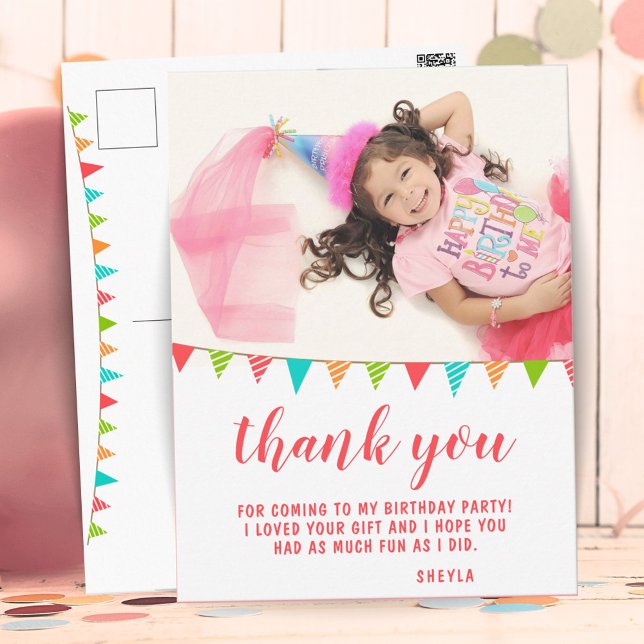 Cute Bunting Flag Birthday Photo Thank you Postcard (Creator Uploaded)