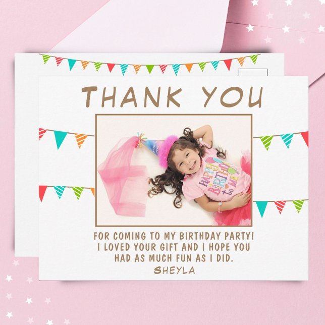 Cute Bunting Flag Birthday Photo Thank you Postcard (Creator Uploaded)