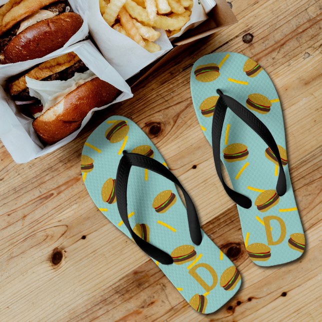 Cute Burger and Fries Fast Food Pattern Flip Flops (Cute fast food flip flops just for you)