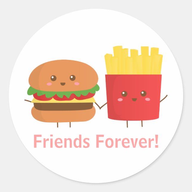 Cute Burger and Fries, Friends Forever Classic Round Sticker (Front)
