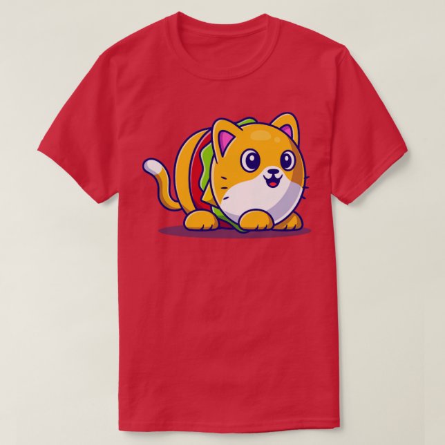 Cute Burger Cat Cartoon T-Shirt (Design Front)