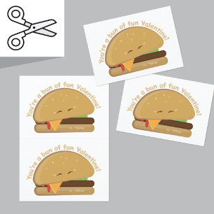 Cute Burger Cuttable Valentines Day Cards Dark Red