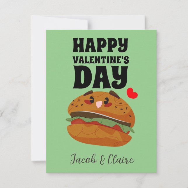 cute burger, Happy valentines day personalise name (Front)