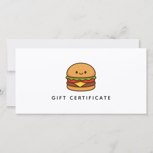Cute Burger Restaurant Business Gift Certificate (Front)