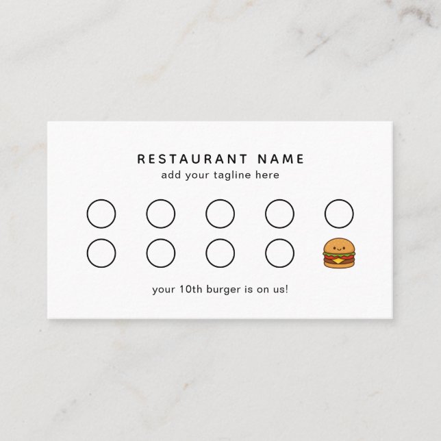 Cute Burger Restaurant Loyalty Card (Front)
