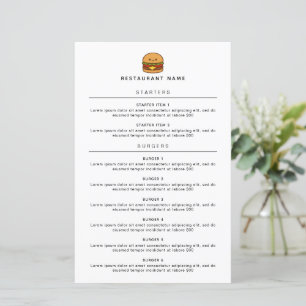 Cute Burger Restaurant Menu