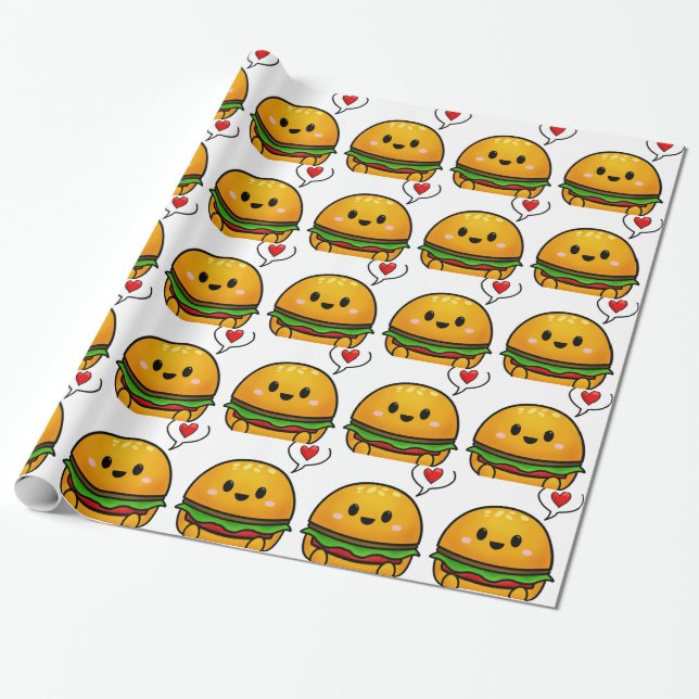 Cute Burger wrapping paper (Unrolled)