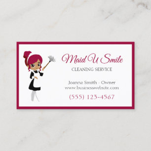 Cute Burgundy Cleaning Maid Housecleaning Service Business Card
