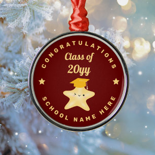 Cute Burgundy Gold Reach For The Stars Graduation Metal Tree Decoration