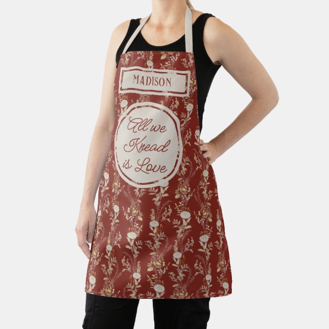 Cute Burgundy Gold Vintage Floral  Apron (Insitu)