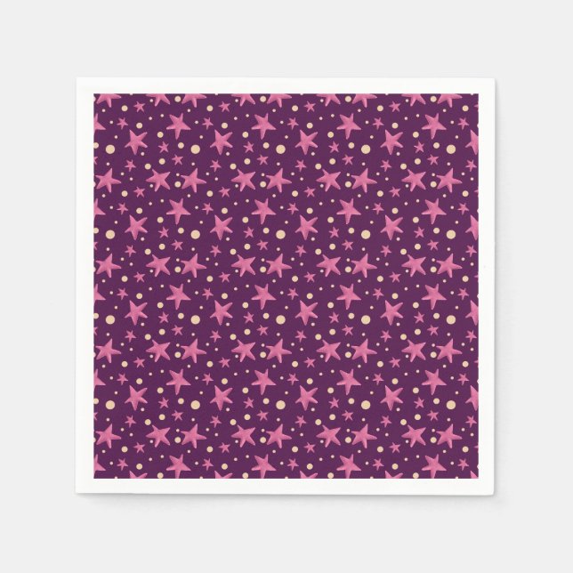 Cute Burgundy Pink Star Space Girl Party Napkin (Front)