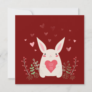Cute Burgundy Valentine's Day Bunny Holiday Card