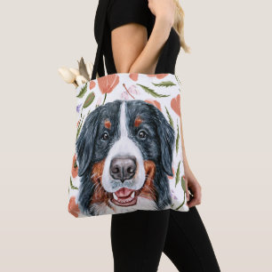 Cute Burmese Mountain Dog Poppy Flower Pattern Tote Bag