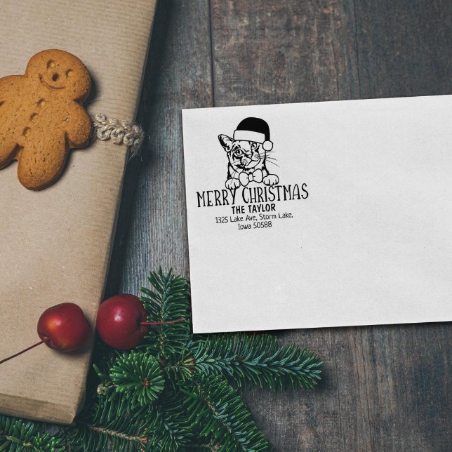 Cute Burmilla Cat Return Address Christmas  Rubber Stamp (Creator Uploaded)