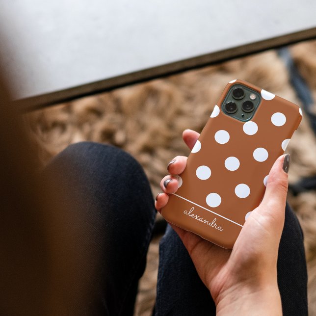 Cute Burnt Orange Polka Dot Pattern Personalised iPhone Case (Creator Uploaded)
