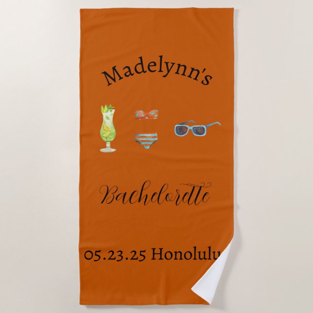 Cute Burnt Orange Wedding Party Favour Beach Towel (Front)