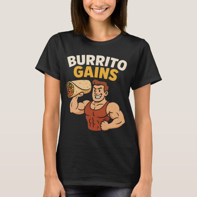 Cute Burrito Gains Funny Fitness T-Shirt for Women (Front)