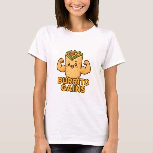 Cute Burrito Gains Funny Women’s Fitness T-Shirt (Front)