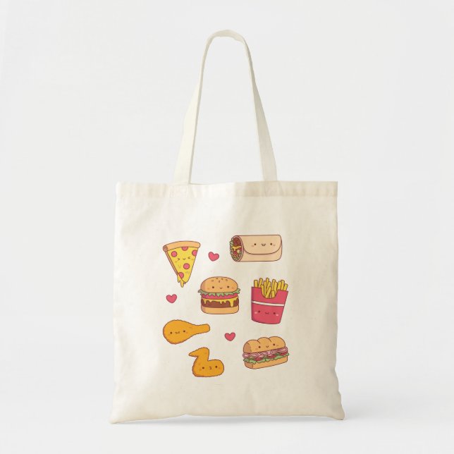 Cute Burrito Pizza Sandwich Burger Fries Food Tote Bag (Front)