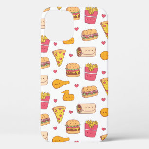 Cute Burrito Pizza Sandwich Burger Fries Pattern iPhone 12 Case