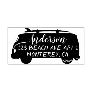 Cute Bus With Surfboard Address Stamp