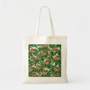 Cute Bush Baby in Lush Tropical Leaves Pattern Tote Bag