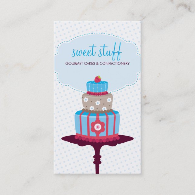 CUTE BUSINESS CARD sweet cake bakery aqua blue red (Front)
