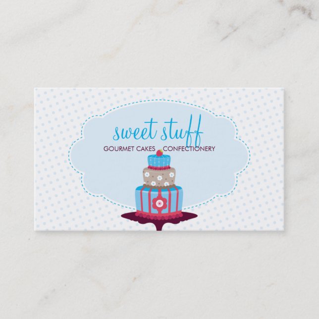 CUTE BUSINESS CARD sweet cake bakery aqua blue red (Front)