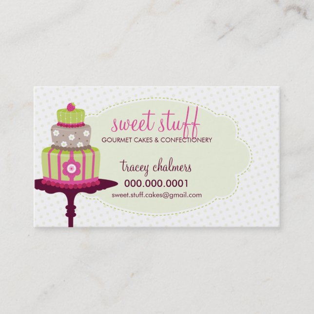 CUTE BUSINESS CARD sweet cake bakery lime pink (Front)