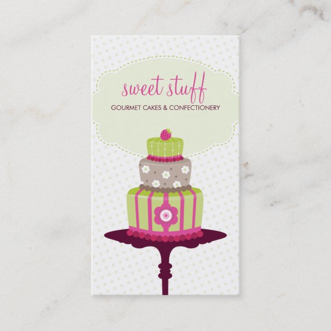 CUTE BUSINESS CARD sweet cake bakery lime pink (Front)