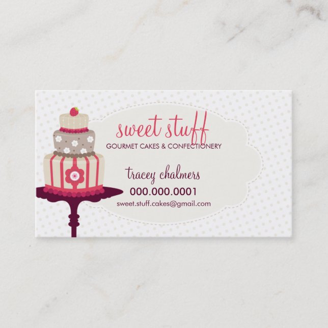 CUTE BUSINESS CARD sweet cake bakery red gold (Front)