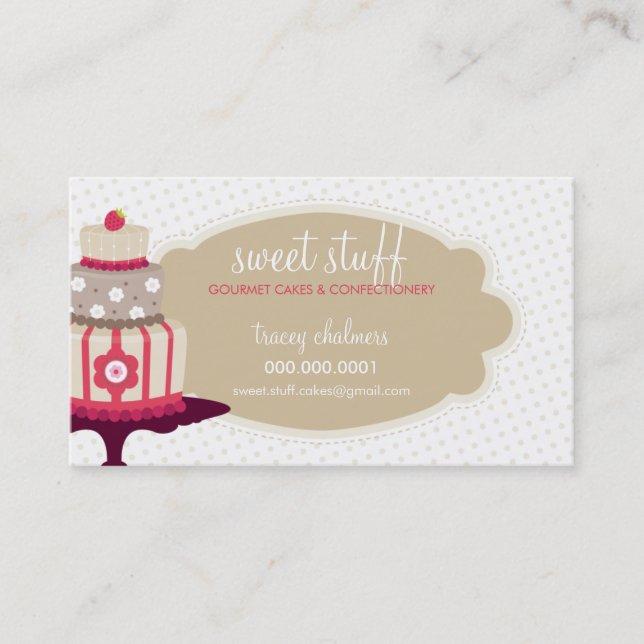 CUTE BUSINESS CARD sweet cake bakery red gold (Front)