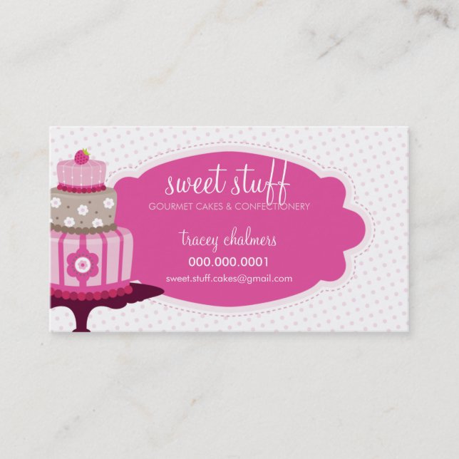 CUTE BUSINESS CARD sweet cakes bakery pink red (Front)