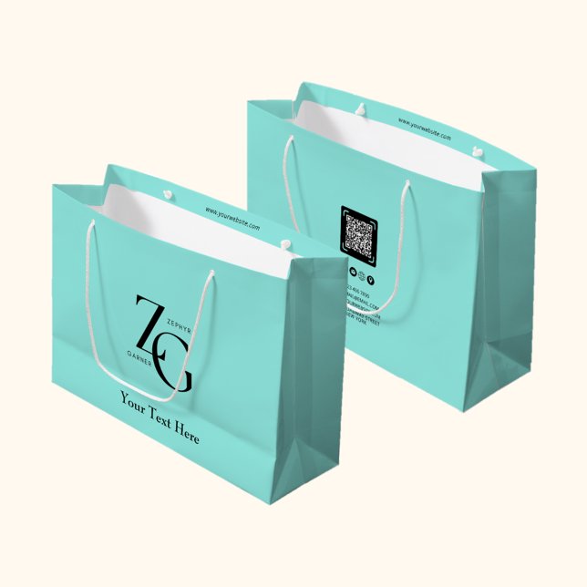 Cute Business Custom Logo With QR Code Light Blue Large Gift Bag (Creator Uploaded)