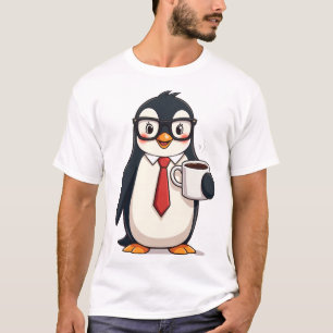 Cute Business Penguin with Coffee Glasses and Tie T-Shirt