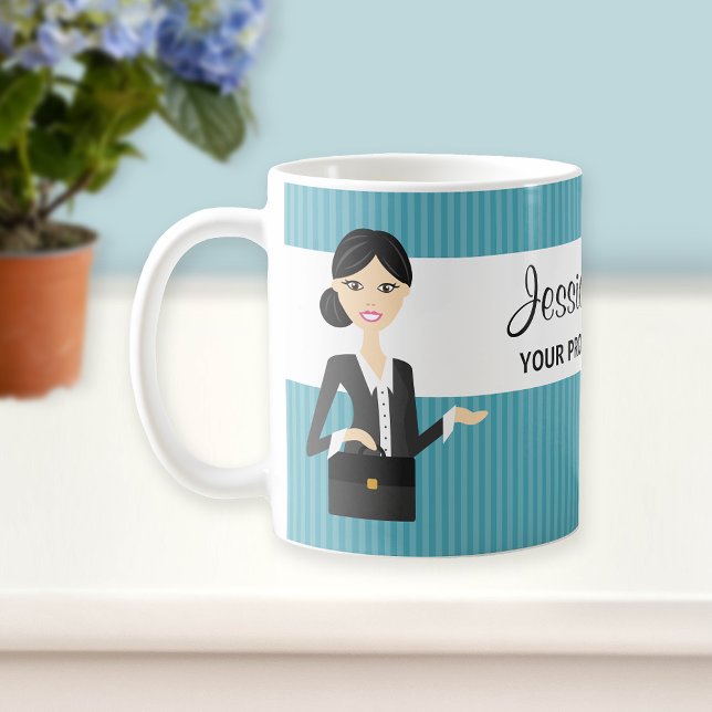 Cute Business Woman Illustration With Black Hair Coffee Mug (Creator Uploaded)
