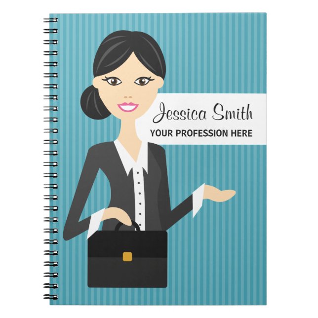 Cute Business Woman Illustration With Black Hair Notebook (Front)