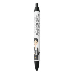 Cute Business Woman Illustration With Custom Info Black Ink Pen
